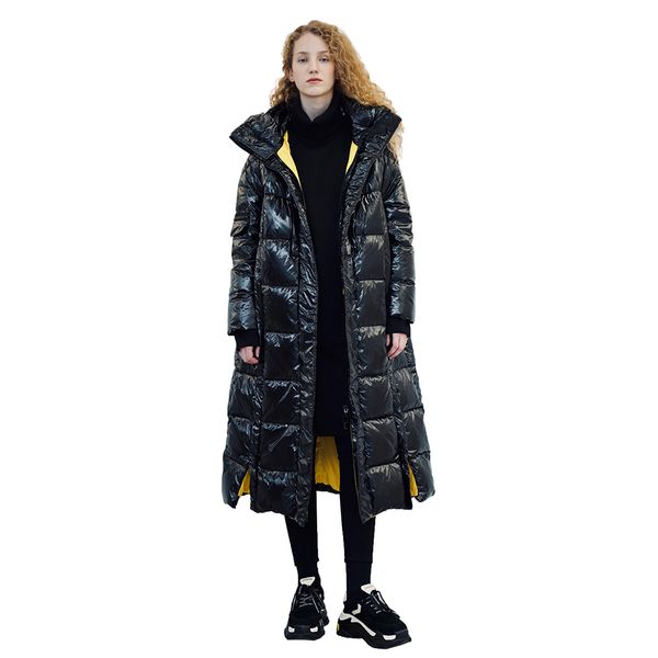 long patent leather bright face contrast color warmth show thin down jacket hooded casual zipper slit coat women 384044, Black
long patent leather bright face contrast color warmth show thin down jacket hooded casual zipper slit coat women 384044, Black