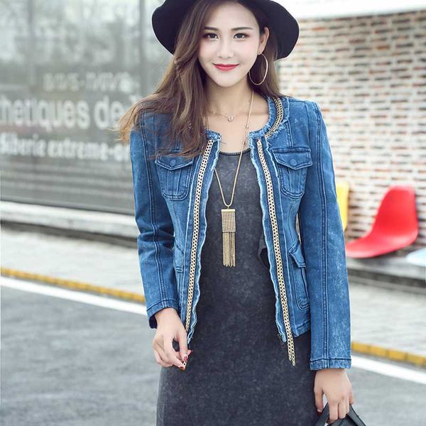 women's jackets 2021 ladies denim outwear classical chains women fashion jeans coats slim female, Black;brown
women's jackets 2021 ladies denim outwear classical chains women fashion jeans coats slim female, Black;brown