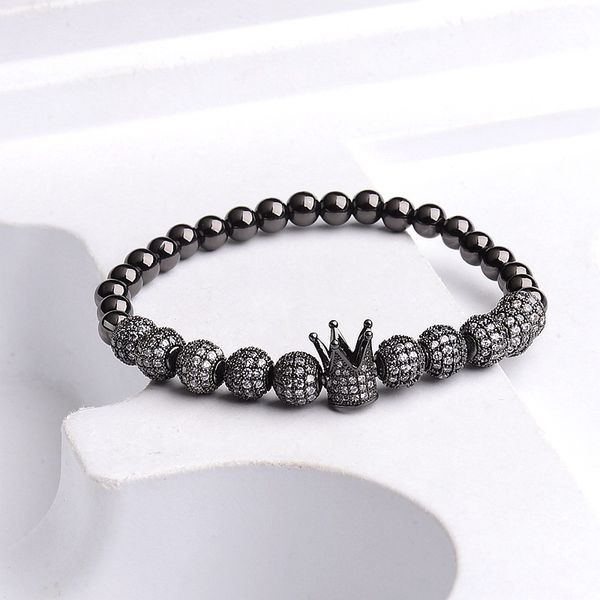 black crown cz zircon pave bracelet homme fashion hip hop men classic beaded bracelet pulseira
