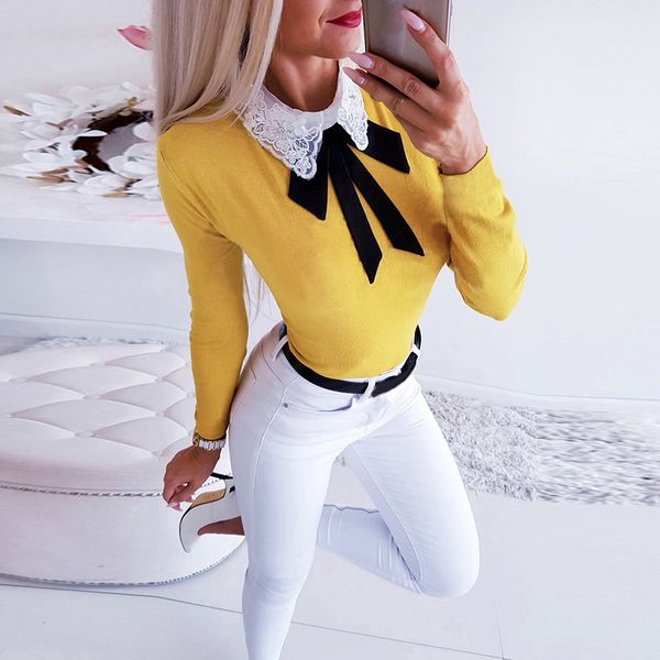 women knitted shirt slim lapel bowknot lace decor long sleeve knitted jumper fashion cute ladies blouse clothing girl, White
women knitted shirt slim lapel bowknot lace decor long sleeve knitted jumper fashion cute ladies blouse clothing girl, White