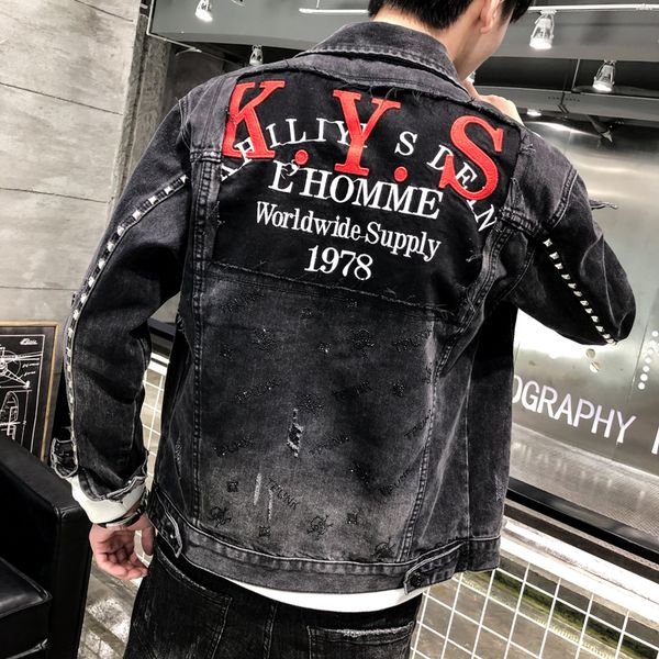 yasuguoji new 2019 punk style fashion letter rivet patchwork jeans jacket men streetwear slim fit mens ripped denim jacket, Black;brown
yasuguoji new 2019 punk style fashion letter rivet patchwork jeans jacket men streetwear slim fit mens ripped denim jacket, Black;brown
