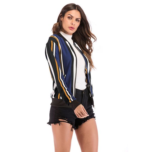 women jacket europe and america coat autumn large size mixed colors vertical striped baseball uniform zipper cardigan, Black;brown
women jacket europe and america coat autumn large size mixed colors vertical striped baseball uniform zipper cardigan, Black;brown
