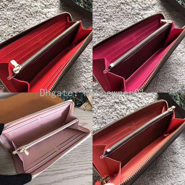 

Top quality original leather designer wallet for women leather long purse money bag zipper pouch coin pocket note designer clutch wholesale, Brown flower red inside