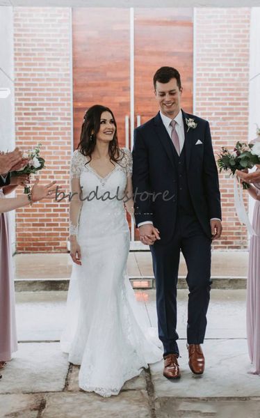 simple boho wedding dresses lace mermaid beach wedding dress with sleeves backless bridal gowns modest v neck bride skirts 2020, White
simple boho wedding dresses lace mermaid beach wedding dress with sleeves backless bridal gowns modest v neck bride skirts 2020, White