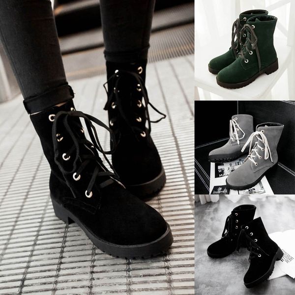lace-up flock fashion pure color round toe boots shoes ladies suede square heels vintage women boots booties botas de senhoras, Black
lace-up flock fashion pure color round toe boots shoes ladies suede square heels vintage women boots booties botas de senhoras, Black