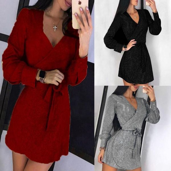 casual dresses women long sleeve shining wrapped bandage belt mini dress autumn winter party outfits christmas streetwear, Black;gray
casual dresses women long sleeve shining wrapped bandage belt mini dress autumn winter party outfits christmas streetwear, Black;gray