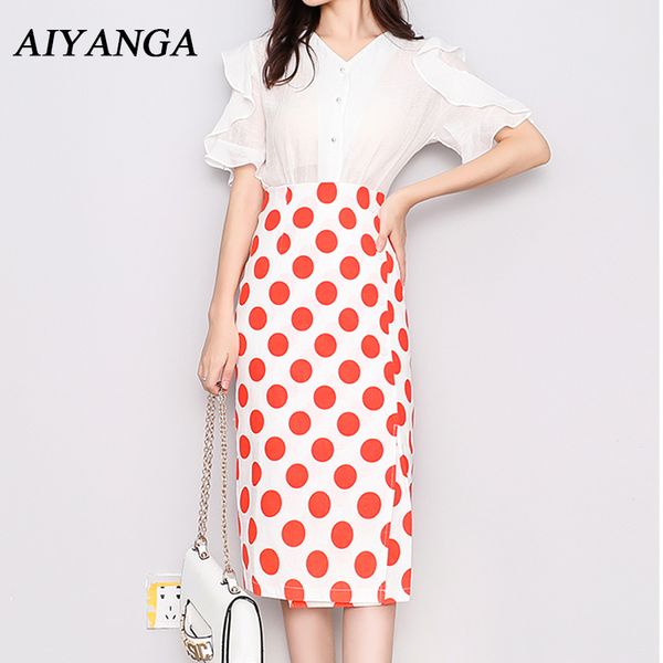 aiyanga 2018 летние женские наборы из двух частей элегантные белые блузки + высокая талия пакет бедра длинные горошек юбка леди комплект, White
aiyanga 2018 летние женские наборы из двух частей элегантные белые блузки + высокая талия пакет бедра длинные горошек юбка леди комплект, White