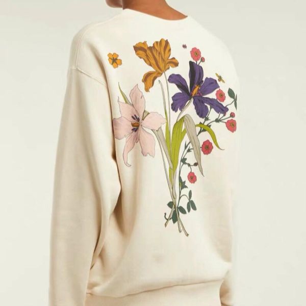 luxury european sweatshirts floral printing logo sweatshirt fashion cotton crewneck women men's designer shirts hfkywy003, Black