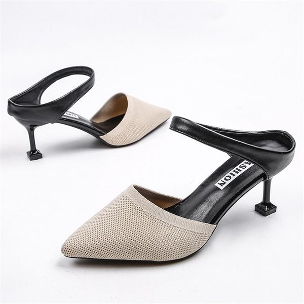 pointed slippers women knitted elastic mesh high heels mixed colors party shoes thin heel shallow slides summer shoes large size, Black
pointed slippers women knitted elastic mesh high heels mixed colors party shoes thin heel shallow slides summer shoes large size, Black