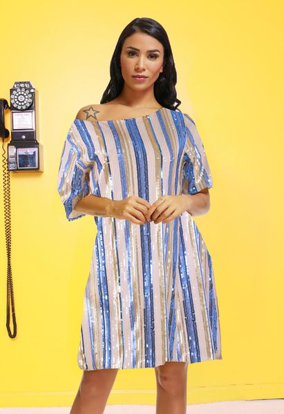 women summer sequins striped dresses crew neck short sleeve designer midi female clothing fashion party style casual apparel, Black;gray
women summer sequins striped dresses crew neck short sleeve designer midi female clothing fashion party style casual apparel, Black;gray