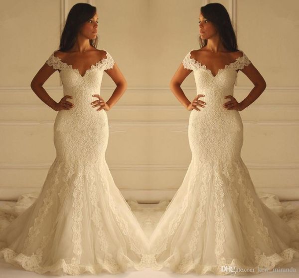 mermaid wedding dresses vintage lace appliques bridal gowns v neck off the shoulder hollow back custom made plus size brides wear, White
mermaid wedding dresses vintage lace appliques bridal gowns v neck off the shoulder hollow back custom made plus size brides wear, White