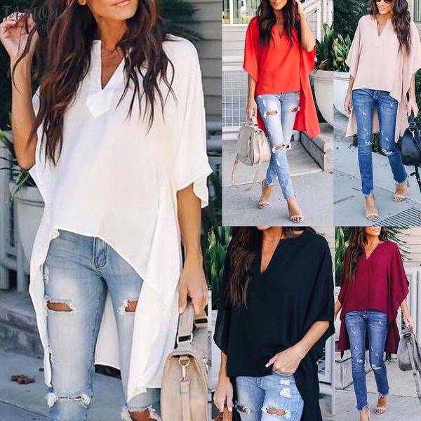 summer casual women solid chic elegant irregular v neck 1 2 sleeve blouses batwing sleeve plus pullover shirts, White
summer casual women solid chic elegant irregular v neck 1 2 sleeve blouses batwing sleeve plus pullover shirts, White