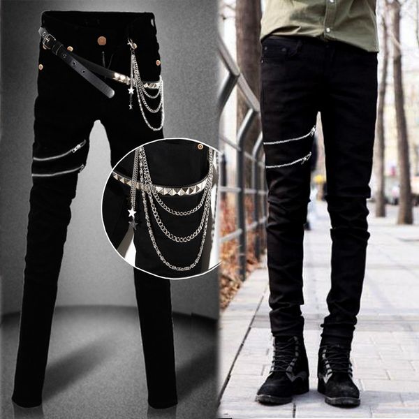 idopy fashion slim fit denim pants punk style high elastic stretchy zippers gothic button jeans trouser for men with chain, Blue
idopy fashion slim fit denim pants punk style high elastic stretchy zippers gothic button jeans trouser for men with chain, Blue