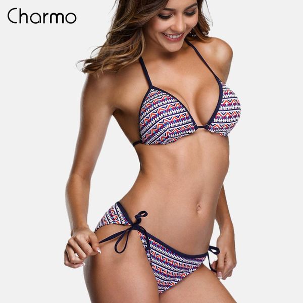 charmo women triangle bikini set vintage print swimwear side bandage halter swimsuit bathing suit padded push up beachwear, White;black
charmo women triangle bikini set vintage print swimwear side bandage halter swimsuit bathing suit padded push up beachwear, White;black