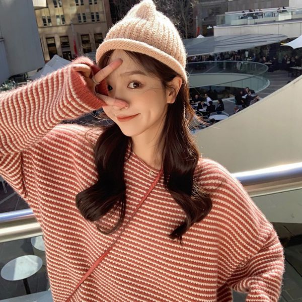 lazy loose women sweater fashion autumn winter stripes print slim long sleeved round collar slim bottom knit sweater, White;black
lazy loose women sweater fashion autumn winter stripes print slim long sleeved round collar slim bottom knit sweater, White;black