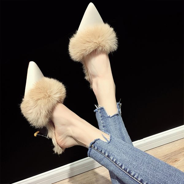 female shoes pointed toe slippers heels med lady fur flip flops luxury slides shose women 2019 high soft thin girl plush, Black
female shoes pointed toe slippers heels med lady fur flip flops luxury slides shose women 2019 high soft thin girl plush, Black