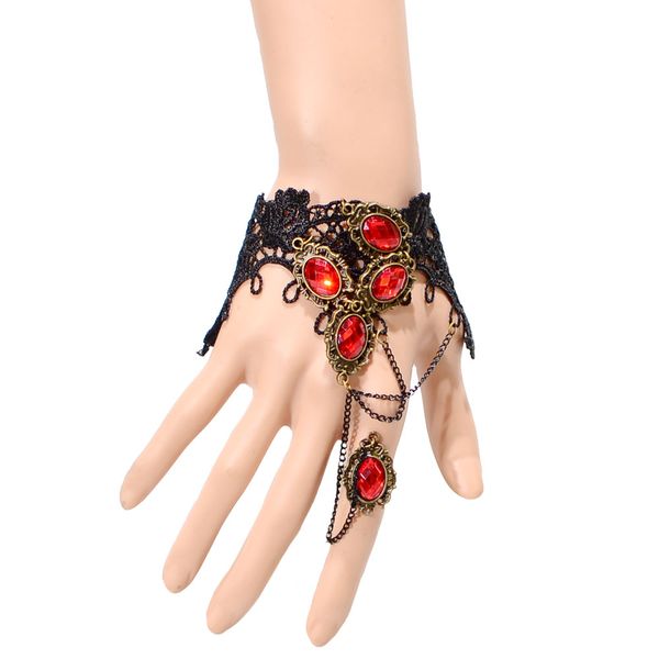 gothic retro vintage black lace bracelet ring set with red faux diamands, Golden;silver
gothic retro vintage black lace bracelet ring set with red faux diamands, Golden;silver