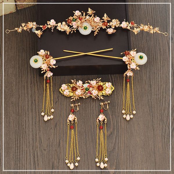 new chinese claasical bride headdress costume retro hairpin long earrings orient bride wedding coronet hair accessories, Golden;white
new chinese claasical bride headdress costume retro hairpin long earrings orient bride wedding coronet hair accessories, Golden;white