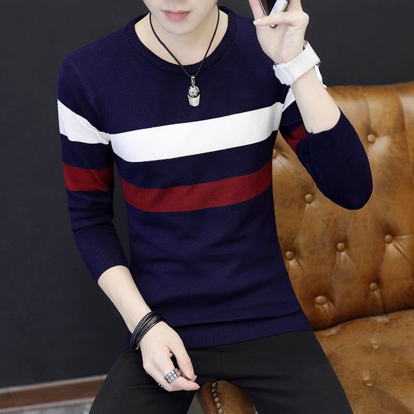 spring round-necked sweaters korean version of slimming striped woolen clothes trend men's thin knitted shirts, White;black
spring round-necked sweaters korean version of slimming striped woolen clothes trend men's thin knitted shirts, White;black