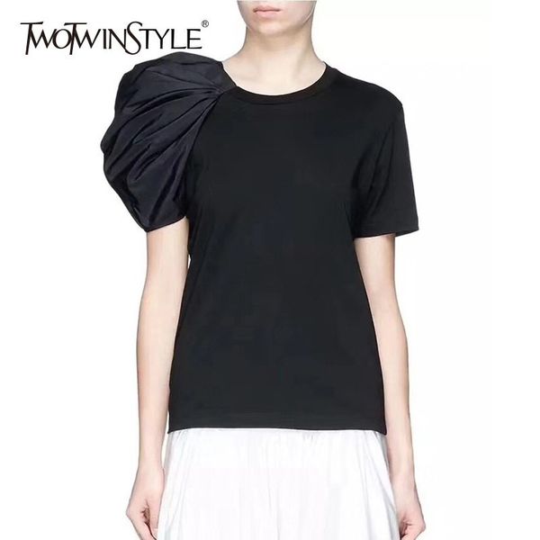 twotwinstyle women's t-shirts puff short sleeve o neck patchwork asymmetrical female summer casual 2020 fashion clothes, White
twotwinstyle women's t-shirts puff short sleeve o neck patchwork asymmetrical female summer casual 2020 fashion clothes, White