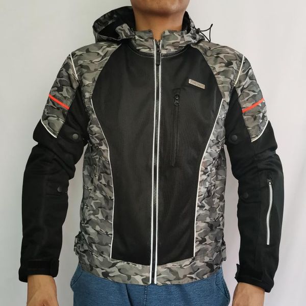 motorcycle riding clothes men's summer thin mesh breathable windproof waterproof fall-proof motorcycle jacket camouflage fans, Black;red
motorcycle riding clothes men's summer thin mesh breathable windproof waterproof fall-proof motorcycle jacket camouflage fans, Black;red