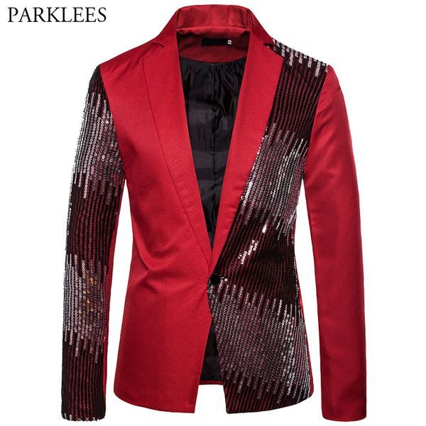 red shiny sequin men blazer two-color splice suit coat men wedding singer stage nightclub dj party mens blazer jacket masculino, White;black
red shiny sequin men blazer two-color splice suit coat men wedding singer stage nightclub dj party mens blazer jacket masculino, White;black