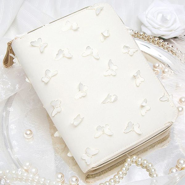 Yiwi A6 Kinbor Hobo Style 3d White Butterfly Zip Bag Planner Creative Diary Notebook With Year Monthly Grid Filler Pages