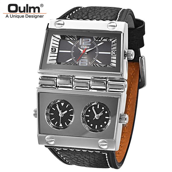 oulm antique design men's watches 3 time zone 2 big dials unique male quartz clock sport men leather wristwatches, Slivery;brown
oulm antique design men's watches 3 time zone 2 big dials unique male quartz clock sport men leather wristwatches, Slivery;brown