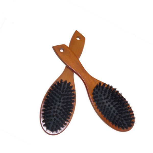 

natural boar bristle hairbrush massage comb anti-static hair scalp paddle brush beech wooden handle hair brush styling tool for mens women, Silver