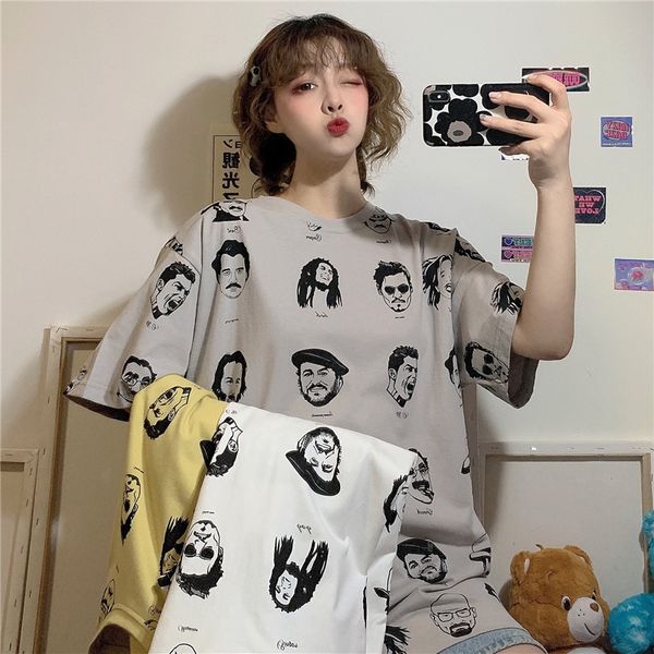 6535 cotton 2020 coat t-shirt head personalized short-sleeved t-shirt women's loose large size student top, White
6535 cotton 2020 coat t-shirt head personalized short-sleeved t-shirt women's loose large size student top, White