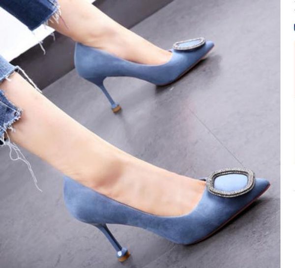 2019 women's shoes in spring and autumn with new style high heel fine heel pointed end water drill suede @17, Black
2019 women's shoes in spring and autumn with new style high heel fine heel pointed end water drill suede @17, Black