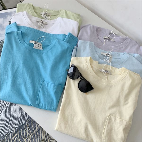 pocket solid color loose short-sleeved female 2020 round t-shirt t-shirt collar medium-length simple and versatile, White
pocket solid color loose short-sleeved female 2020 round t-shirt t-shirt collar medium-length simple and versatile, White