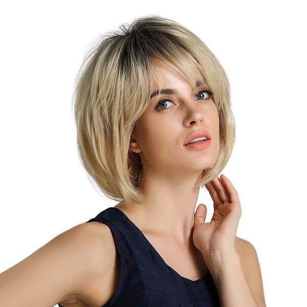 12 inches black ombre blonde color short wigs for women, short straight wavy fluffy wigs with side parting bangs, for daily party use
12 inches black ombre blonde color short wigs for women, short straight wavy fluffy wigs with side parting bangs, for daily party use