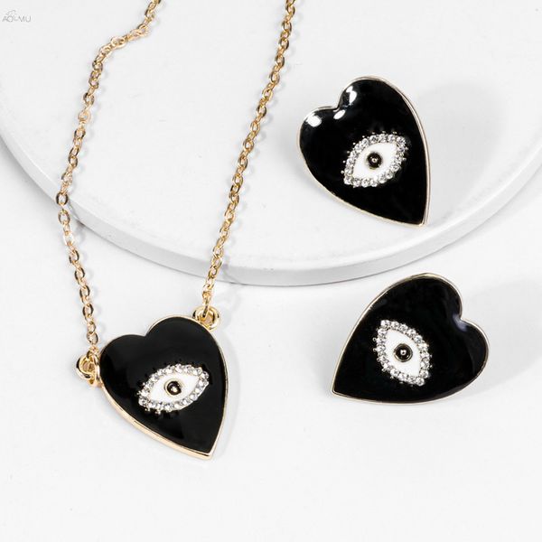 aomu fashion design heart eye stud earring pendant necklaces for women set boho jewelry black heart necklace crystal necklaces, Silver
aomu fashion design heart eye stud earring pendant necklaces for women set boho jewelry black heart necklace crystal necklaces, Silver