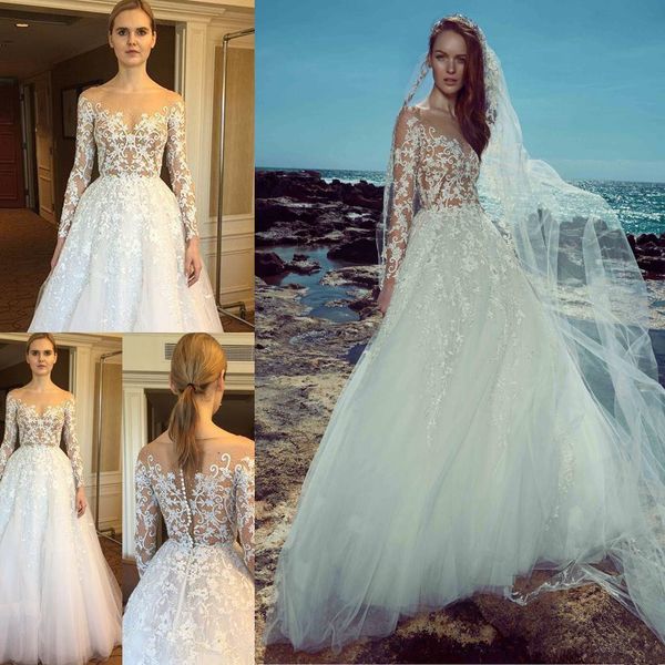 2020 new zuhair murad beach wedding dresses long sleeves sheer neck lace applique bridal gowns illusion bodice tulle wedding dress, White
2020 new zuhair murad beach wedding dresses long sleeves sheer neck lace applique bridal gowns illusion bodice tulle wedding dress, White