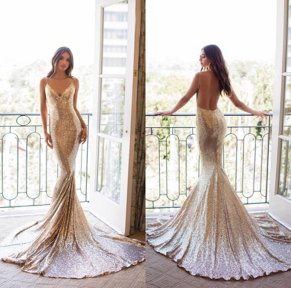 2019 evening dresses spaghetti gold sequined sweep train backless custom made mermaid prom dress formal party gowns robes de soirée, Black;red
2019 evening dresses spaghetti gold sequined sweep train backless custom made mermaid prom dress formal party gowns robes de soirée, Black;red