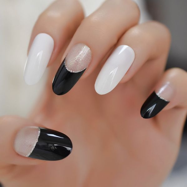 false nails black french fake clear nail tips with glitter long oval press on adhesive tabs 24 pcs, Red;gold
false nails black french fake clear nail tips with glitter long oval press on adhesive tabs 24 pcs, Red;gold