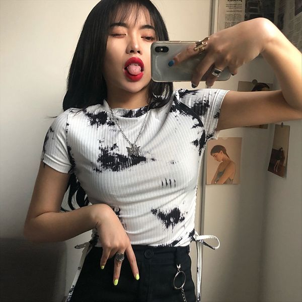 2020 tie-dyed short-sleeved t-shirt short skirt skirt women's short drawstring strap navel women's, White
2020 tie-dyed short-sleeved t-shirt short skirt skirt women's short drawstring strap navel women's, White