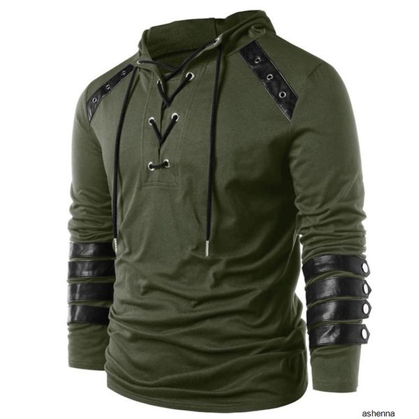 mens designer t shirt personality spell leather strap long sleeve men slim fit lace lian cap pullover sweaterlzj3gttr, White;black
mens designer t shirt personality spell leather strap long sleeve men slim fit lace lian cap pullover sweaterlzj3gttr, White;black