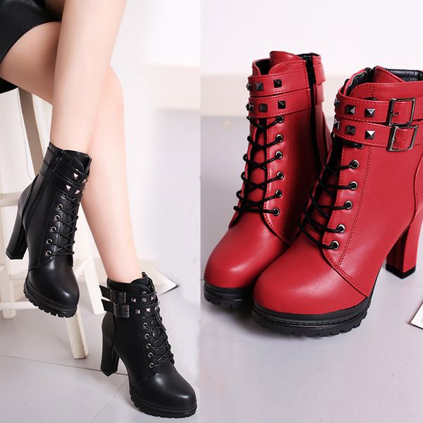15#2019 autumn fashion women boots high heels platform buckle lace up zip pu leather short booties black ladies shoes
15#2019 autumn fashion women boots high heels platform buckle lace up zip pu leather short booties black ladies shoes