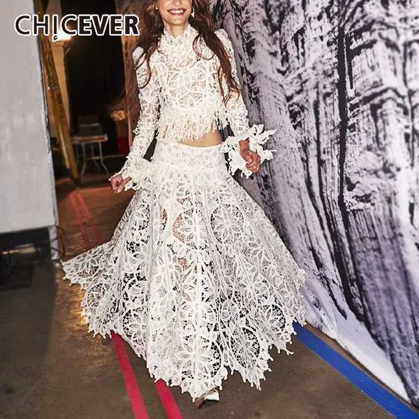 chicever hollow out two piece sets women o neck flare sleeve patchwork lace tassel shirt high waist skirt white suits female new
chicever hollow out two piece sets women o neck flare sleeve patchwork lace tassel shirt high waist skirt white suits female new