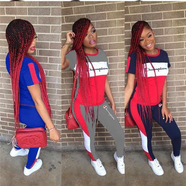 Summer Women Champions T shirt Pants Set Short Sleeve Tracksuit Patchwork Color Match Tshirts Top Leggings Outfit Sportswear A3196
Summer Women Champions T shirt Pants Set Short Sleeve Tracksuit Patchwork Color Match Tshirts Top Leggings Outfit Sportswear A3196