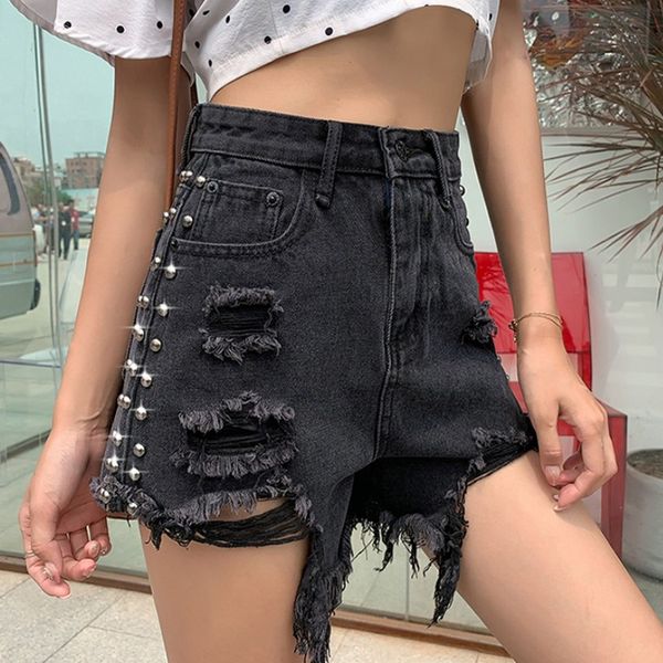 korean style rivet decoration brushed high waist hole women denim shorts summer personality solid color female short pants, White;black
korean style rivet decoration brushed high waist hole women denim shorts summer personality solid color female short pants, White;black
