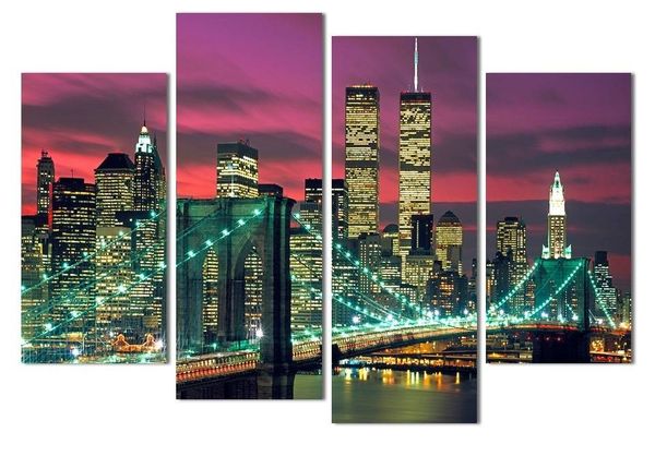 

4pcs/set unframed red new york sunset landscape panting oil painting on canvas giclee wall art painting art picture for home