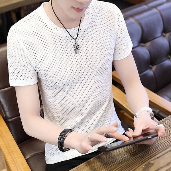 men's short-sleeved hollowed-out t-shirt summer casual ice silk teenager half sleeve breathable sport t-shirts, White;black
men's short-sleeved hollowed-out t-shirt summer casual ice silk teenager half sleeve breathable sport t-shirts, White;black