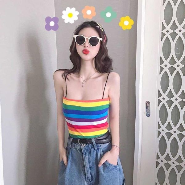 crop women shirt vetement clothes tank summer rainbow stripes print haut femme ropa mujer brandy melville dollskill, White
crop women shirt vetement clothes tank summer rainbow stripes print haut femme ropa mujer brandy melville dollskill, White