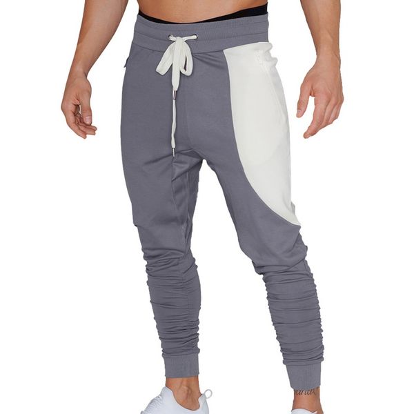 

2019 men's sportswear cotton knit jogger leggings blocking sweatpants casual loose workout pants fitness gym running pants s-2xl, Black;blue