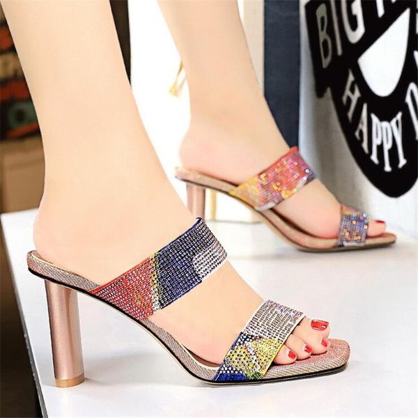 women's crystal slippers elegant open toed high heels 2020 new summer mules slippers ladies slides shoes femme dress sandals, Black
women's crystal slippers elegant open toed high heels 2020 new summer mules slippers ladies slides shoes femme dress sandals, Black