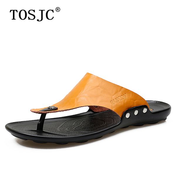 tosjc summer men split leather flats slippers lightweight beach non-slip flip flops for male water walking sandals plus size 45, Black 
tosjc summer men split leather flats slippers lightweight beach non-slip flip flops for male water walking sandals plus size 45, Black