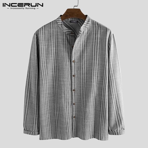 vintage men striped shirt long sleeve stand collar button streetwear chic camisa masculina brand casual shirts men 2019 incerun, White;black
vintage men striped shirt long sleeve stand collar button streetwear chic camisa masculina brand casual shirts men 2019 incerun, White;black